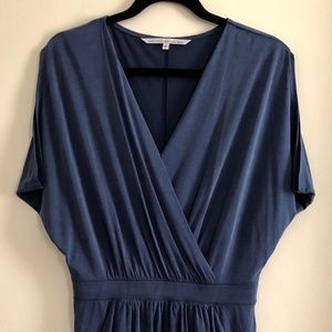 Drape detail mid length dress in steel blue
